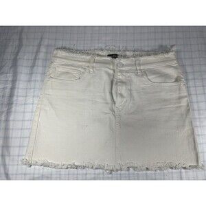 EXPRESS White Denim Mini Skirt Raw Hem Distressed Cotton Stretch Women's Size 10